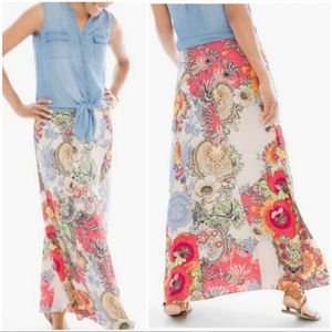 Chico's Floral Patchwork Maxi Skirt S